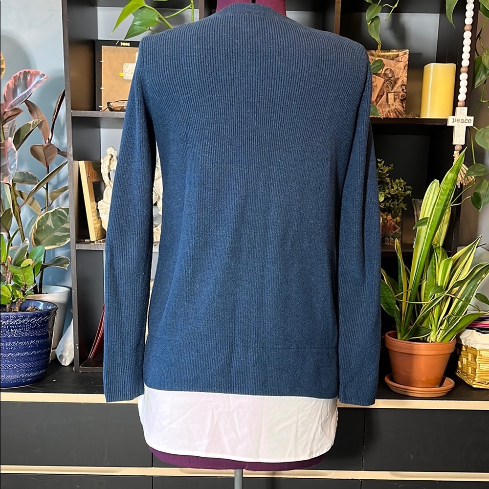 Simply Vera Vera Wang Blue Crew Neck Sweater with Lace Overlay - Picture 3 of 8